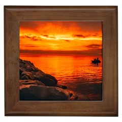 Alabama Sunset Dusk Boat Fishing Framed Tiles by BangZart