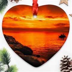 Alabama Sunset Dusk Boat Fishing Ornament (heart) by BangZart