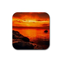 Alabama Sunset Dusk Boat Fishing Rubber Coaster (square)  by BangZart