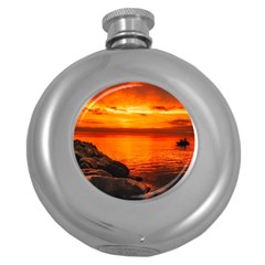 Alabama Sunset Dusk Boat Fishing Round Hip Flask (5 Oz) by BangZart