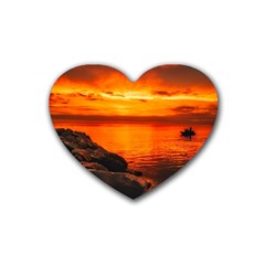 Alabama Sunset Dusk Boat Fishing Rubber Coaster (heart)  by BangZart