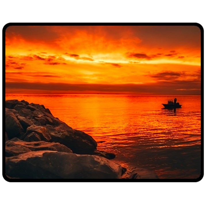 Alabama Sunset Dusk Boat Fishing Fleece Blanket (Medium) 