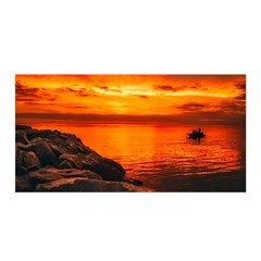 Alabama Sunset Dusk Boat Fishing Satin Wrap by BangZart