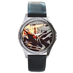 Iceland Landscape Mountains Snow Round Metal Watch by BangZart