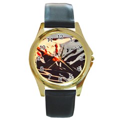 Iceland Landscape Mountains Snow Round Gold Metal Watch by BangZart