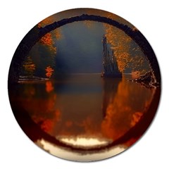 River Water Reflections Autumn Magnet 5  (round) by BangZart