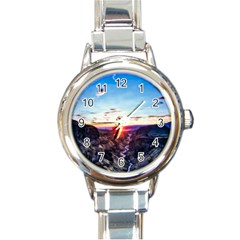 Iceland Landscape Mountains Stream Round Italian Charm Watch by BangZart