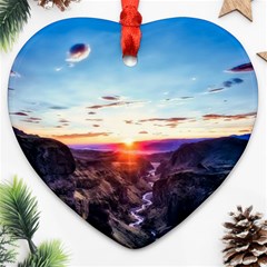 Iceland Landscape Mountains Stream Ornament (heart) by BangZart