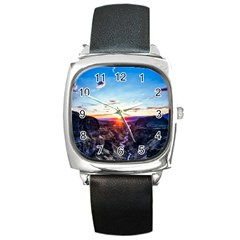 Iceland Landscape Mountains Stream Square Metal Watch by BangZart