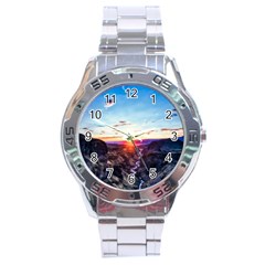 Iceland Landscape Mountains Stream Stainless Steel Analogue Watch by BangZart