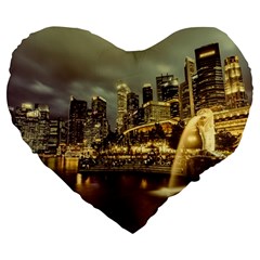 Singapore City Urban Skyline Large 19  Premium Heart Shape Cushions by BangZart