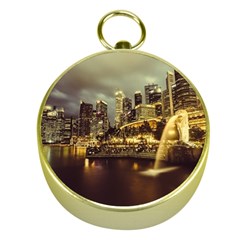 Singapore City Urban Skyline Gold Compasses by BangZart