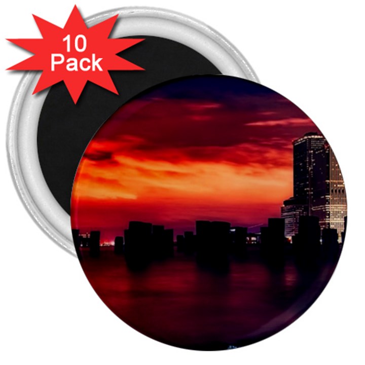 New York City Urban Skyline Harbor 3  Magnets (10 pack) 