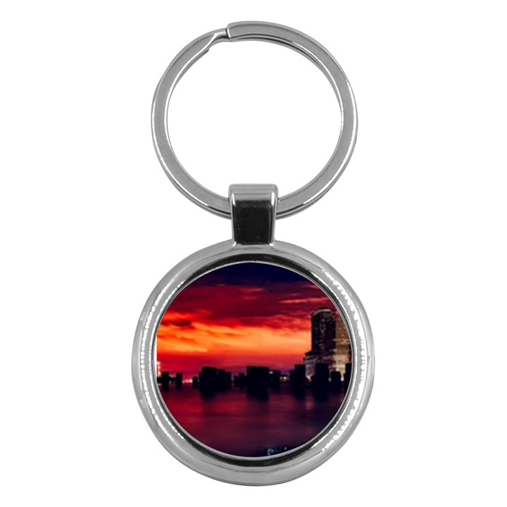 New York City Urban Skyline Harbor Key Chains (Round) 