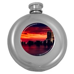 New York City Urban Skyline Harbor Round Hip Flask (5 Oz) by BangZart