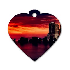 New York City Urban Skyline Harbor Dog Tag Heart (two Sides) by BangZart