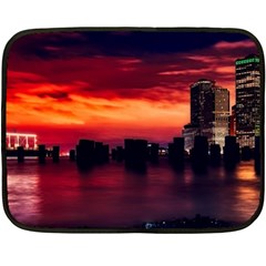 New York City Urban Skyline Harbor Fleece Blanket (mini) by BangZart