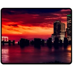 New York City Urban Skyline Harbor Fleece Blanket (medium)  by BangZart