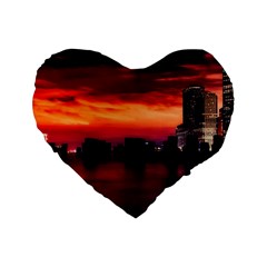 New York City Urban Skyline Harbor Standard 16  Premium Heart Shape Cushions by BangZart