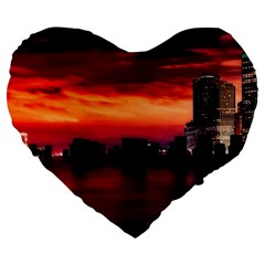 New York City Urban Skyline Harbor Large 19  Premium Heart Shape Cushions by BangZart