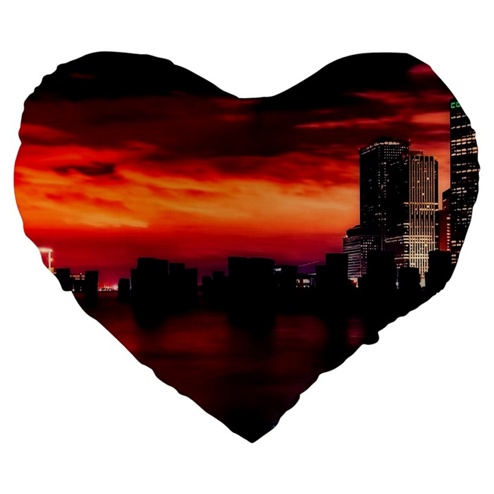 New York City Urban Skyline Harbor Large 19  Premium Heart Shape Cushions