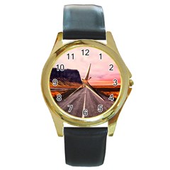 Iceland Sky Clouds Sunset Round Gold Metal Watch by BangZart