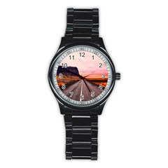 Iceland Sky Clouds Sunset Stainless Steel Round Watch by BangZart