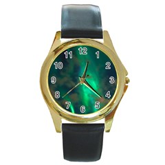 Northern Lights Plasma Sky Round Gold Metal Watch by BangZart