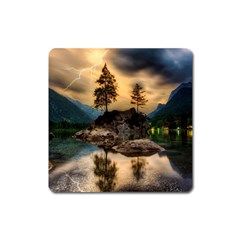 Sunset Dusk Sky Clouds Lightning Square Magnet by BangZart