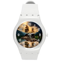 Sunset Dusk Sky Clouds Lightning Round Plastic Sport Watch (m) by BangZart