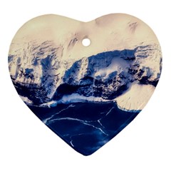 Antarctica Mountains Sunrise Snow Ornament (heart) by BangZart