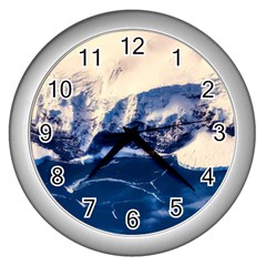 Antarctica Mountains Sunrise Snow Wall Clocks (silver)  by BangZart