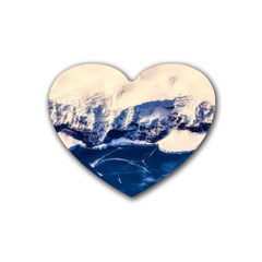 Antarctica Mountains Sunrise Snow Heart Coaster (4 Pack)  by BangZart