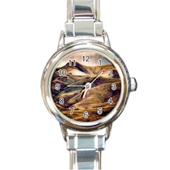 Iceland Mountains Sky Clouds Round Italian Charm Watch by BangZart