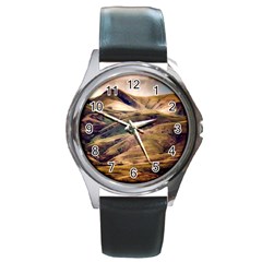 Iceland Mountains Sky Clouds Round Metal Watch by BangZart