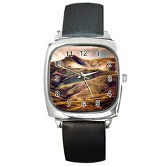 Iceland Mountains Sky Clouds Square Metal Watch by BangZart