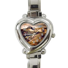 Iceland Mountains Sky Clouds Heart Italian Charm Watch by BangZart