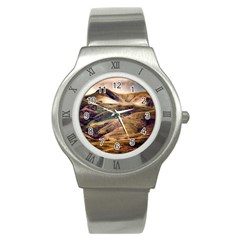 Iceland Mountains Sky Clouds Stainless Steel Watch by BangZart