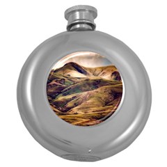 Iceland Mountains Sky Clouds Round Hip Flask (5 Oz) by BangZart