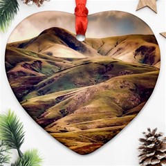 Iceland Mountains Sky Clouds Heart Ornament (two Sides) by BangZart