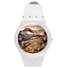 Iceland Mountains Sky Clouds Round Plastic Sport Watch (m) by BangZart