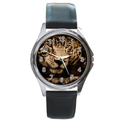 Jaguar Water Stalking Eyes Round Metal Watch by BangZart