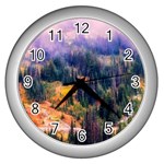 Landscape Fog Mist Haze Forest Wall Clocks (Silver)  Front