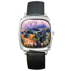 Landscape Fog Mist Haze Forest Square Metal Watch by BangZart