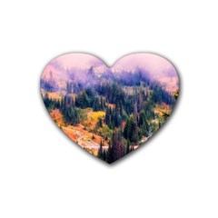 Landscape Fog Mist Haze Forest Rubber Coaster (heart)  by BangZart