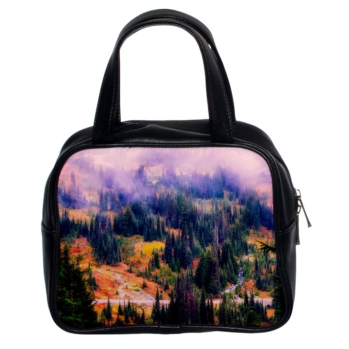 Landscape Fog Mist Haze Forest Classic Handbags (2 Sides)