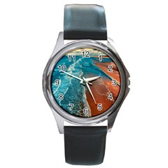 Sea Ocean Coastline Coast Sky Round Metal Watch by BangZart