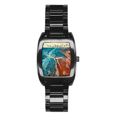 Sea Ocean Coastline Coast Sky Stainless Steel Barrel Watch by BangZart