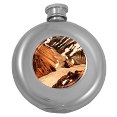 Iceland Mountains Snow Ravine Round Hip Flask (5 Oz) by BangZart