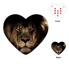 African Lion Mane Close Eyes Playing Cards (heart)  by BangZart